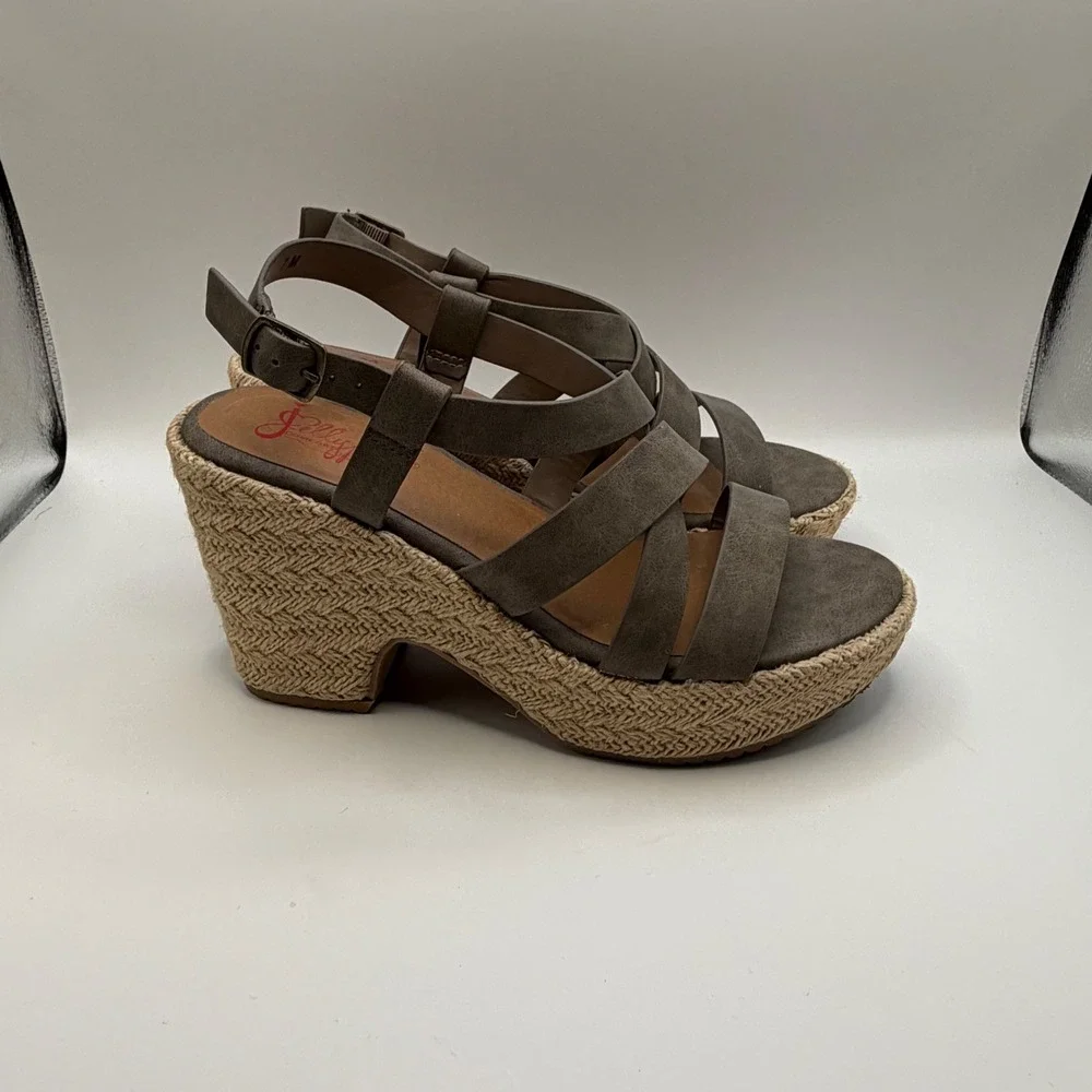 Jellypop Joan Taupe Gray Espadrille Wedge Sandals Womens Size 7M Multi Strap